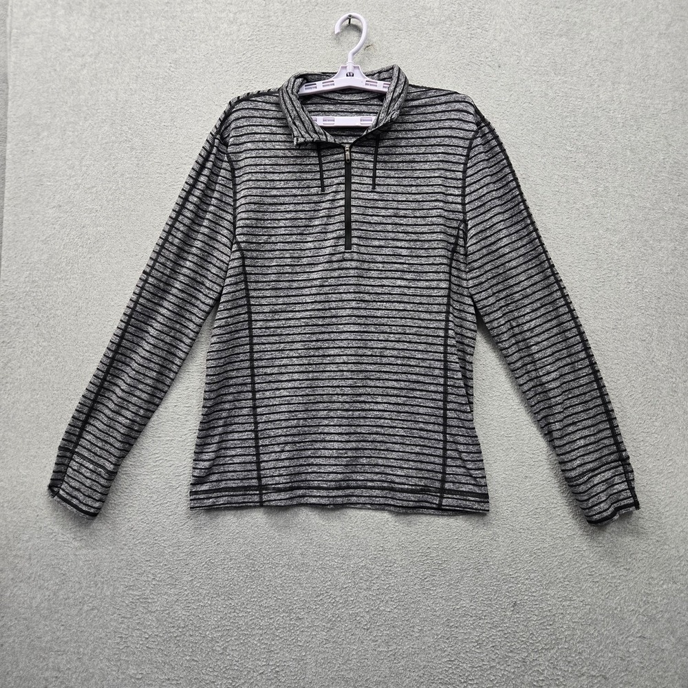 Lululemon Men Shirt M Gray‎ Striped Sweat Session 1/2 Zip  Activewear Stretch